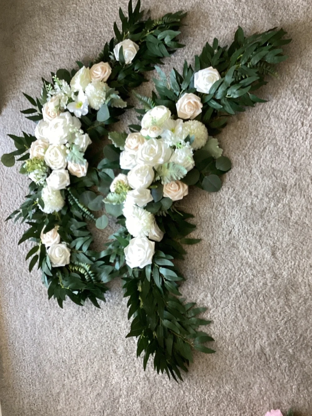 Artificial Cream & White Rose Garland w/Lush Greenery - Wedding Arch, Head Table